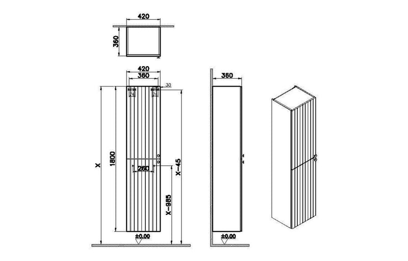 VitrA Root Groove 40cm 2 Door Tall Unit (LH Hinge) - Matt White