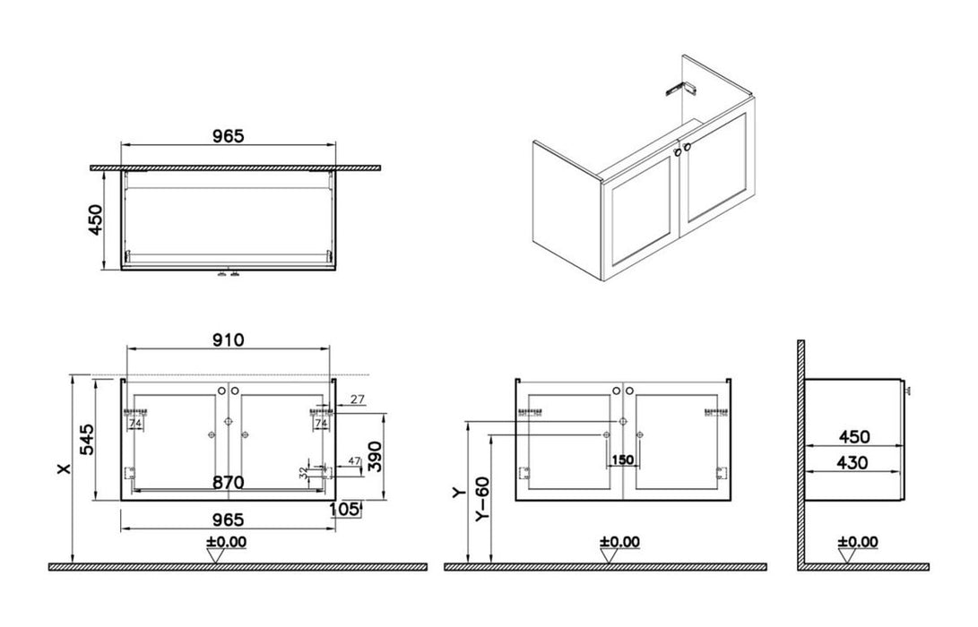 VitrA Root Classic 100cm 2 Door Washbasin Unit - Matt Retro Green