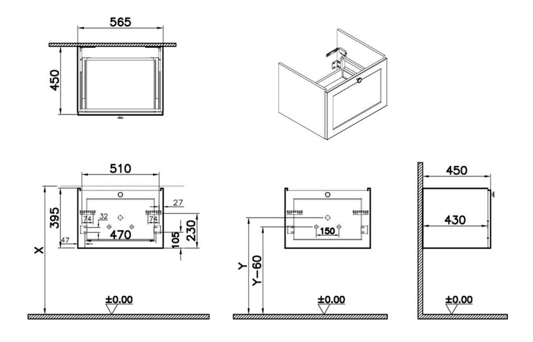 VitrA Root Classic 60cm 1 Drawer Washbasin Unit - Matt Retro Green