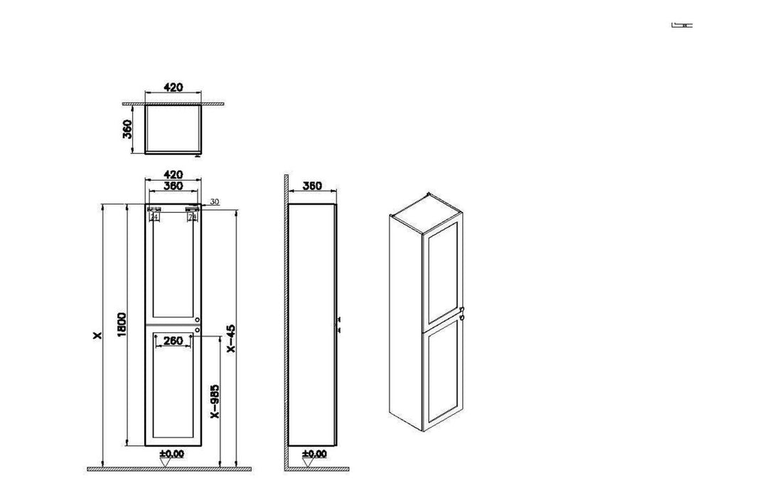 VitrA Root Classic 40cm 2 Door Tall Unit (LH Hinge) - Matt Grey