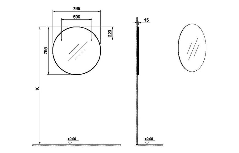 VitrA 795x795mm Round Mirror - Brushed Chrome