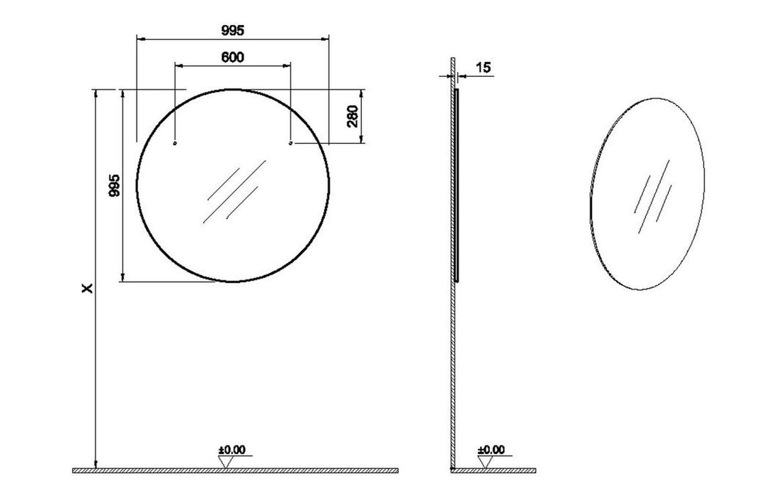 VitrA 995x995mm Round Mirror - Brushed Chrome