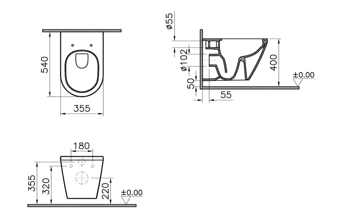VitrA Integra Rimless Wall Hung Pan Only - White
