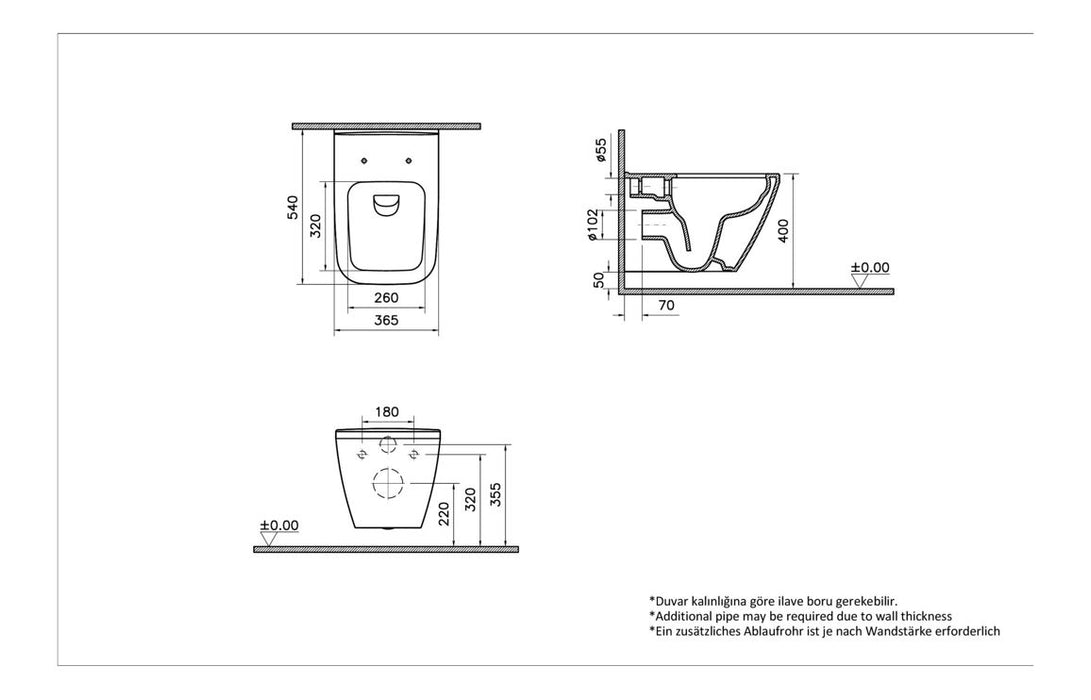 VitrA Integra Square Rimless Wall Hung Pan Only - White