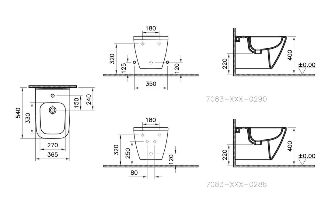 VitrA Integra Square Wall Hung Bidet - White