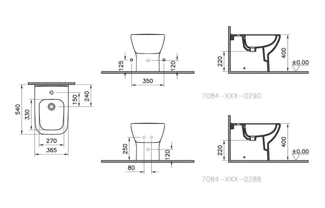 VitrA Integra Square Back to Wall Bidet - White
