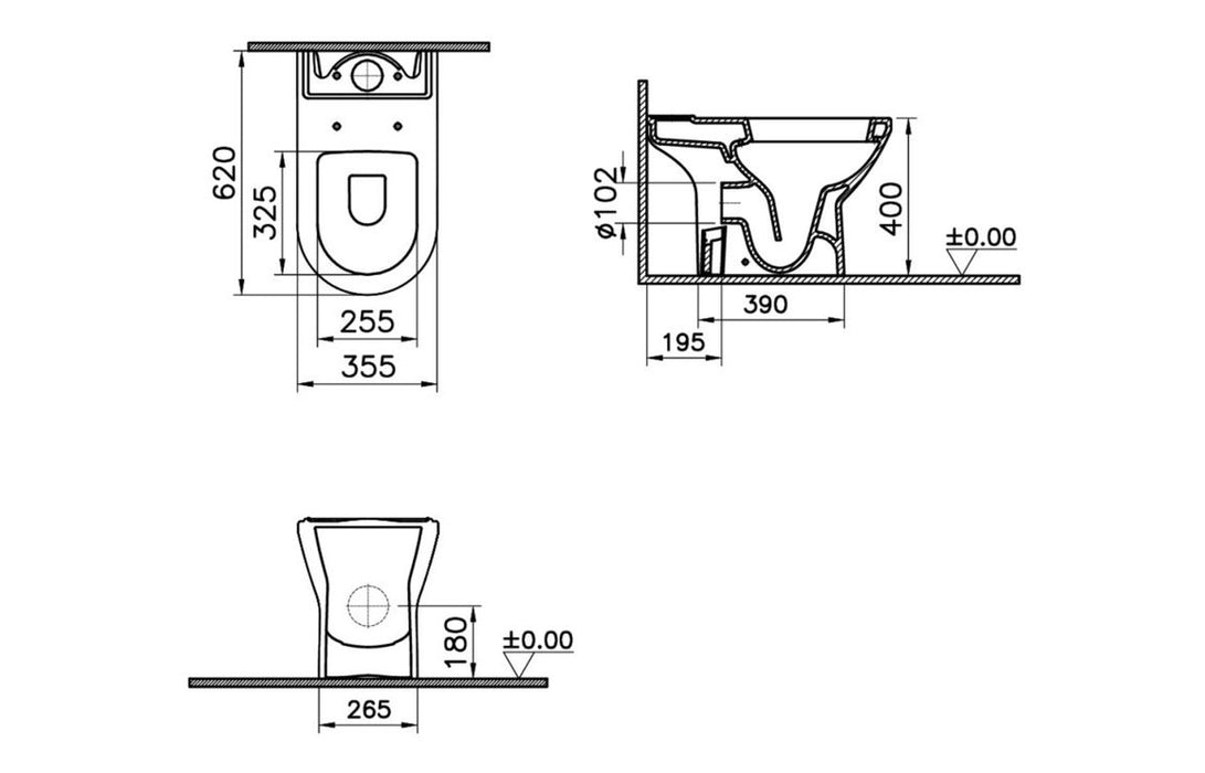VitrA Integra Open Back Close Coupled Pan Only - White