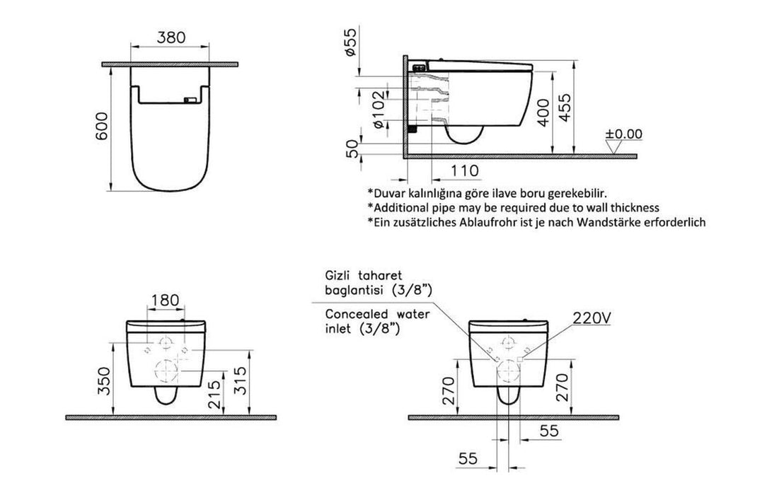 VitrA V-Care Essential Rimless Shower Toilet - White