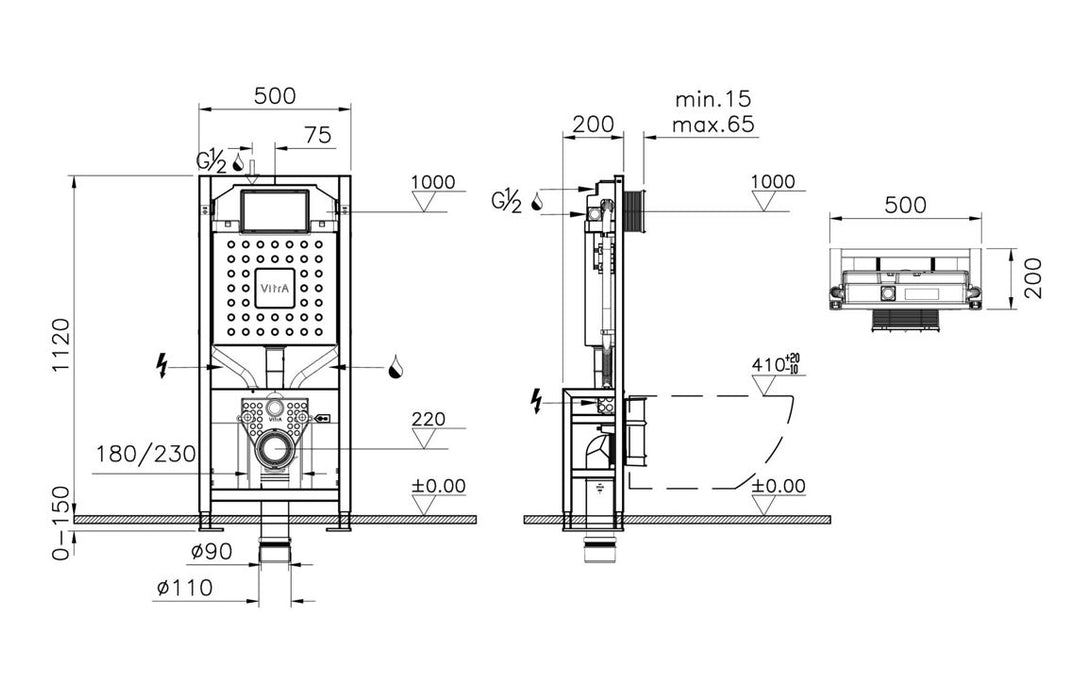 VitrA V-Fix Prime WH WC Frame & 12cm (Floor Fix  Electric & Water Connection)