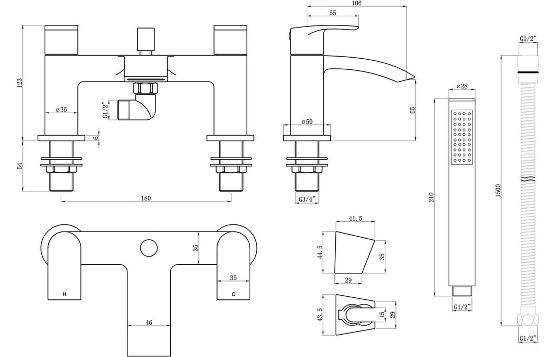 Vellano Bath/Shower Mixer - Chrome