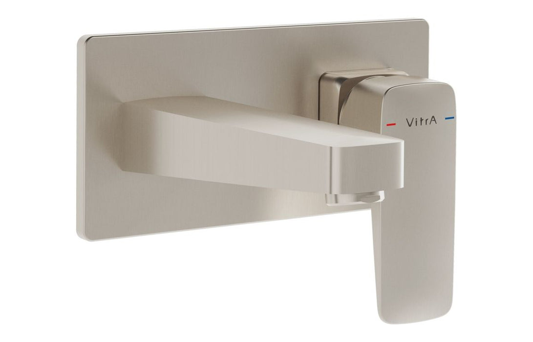 VitrA Root Square Wall Mounted Basin Mixer - Brushed Nickel