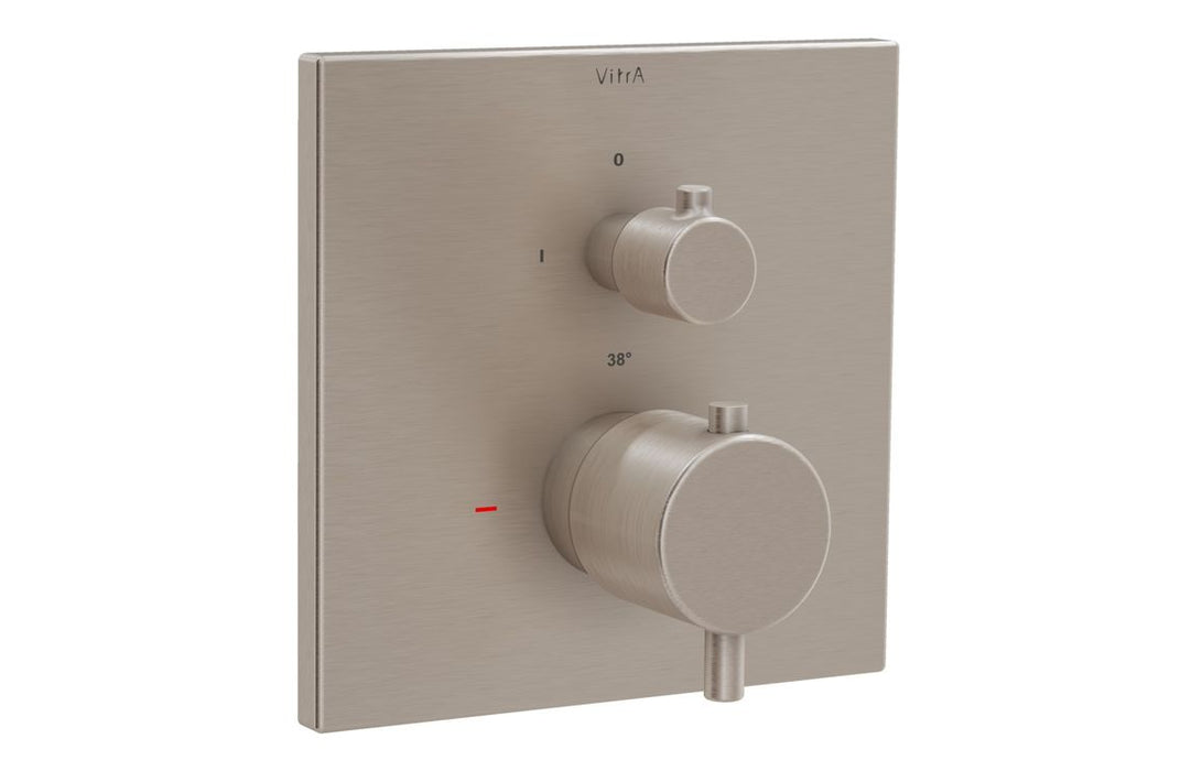 VitrA Root Square Integrated Thermostatic 2-Way Shower Mixer Valve - Brushed Nickel