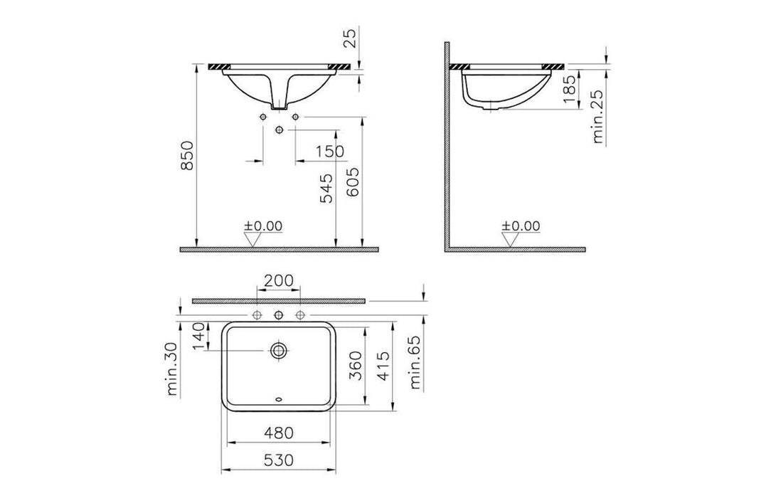 VitrA S20 530x415mm 0TH Undercounter Basin - White