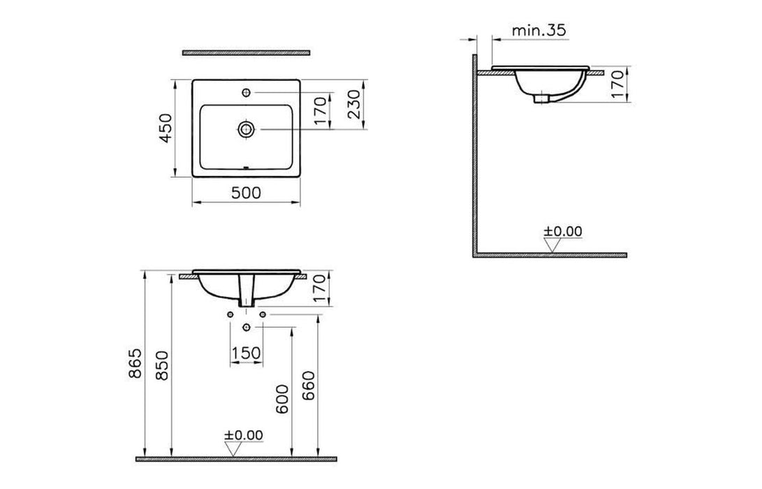 VitrA S20 500x450mm 1TH Countertop/Vessel Washbowl - White