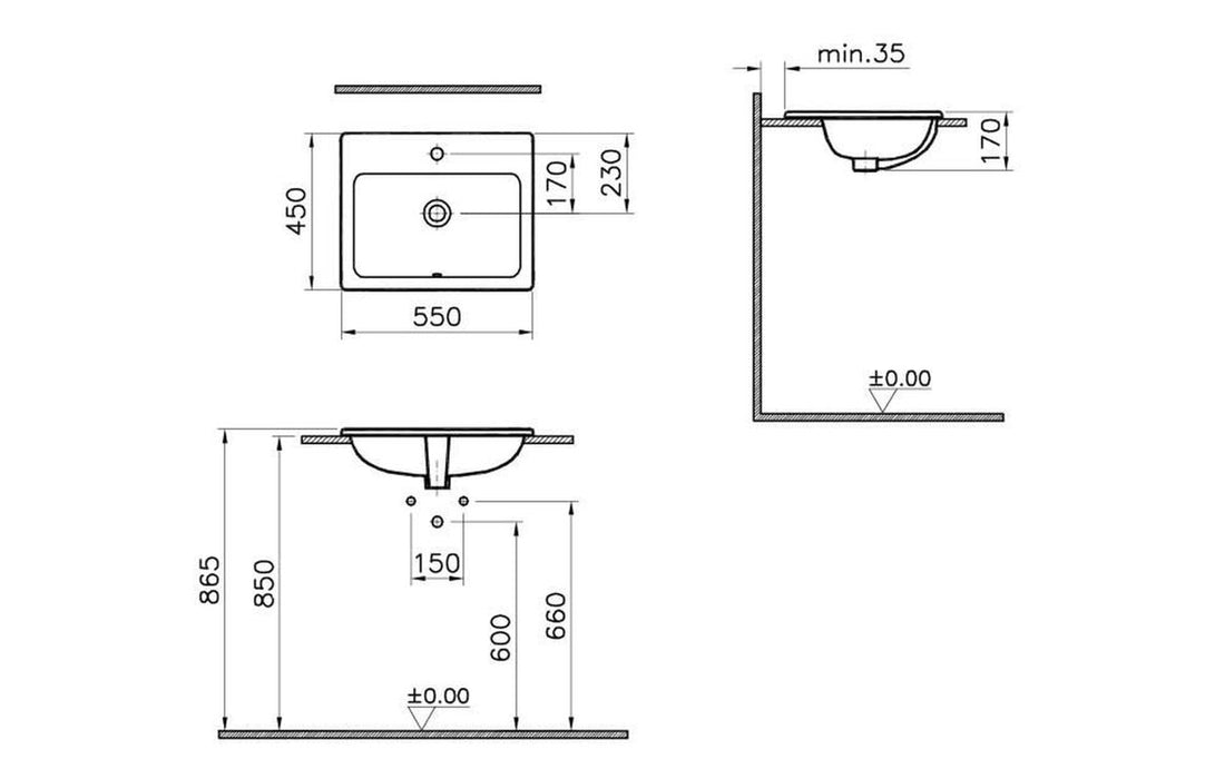 VitrA S20 550x455mm 1TH Countertop/Vessel Washbowl - White