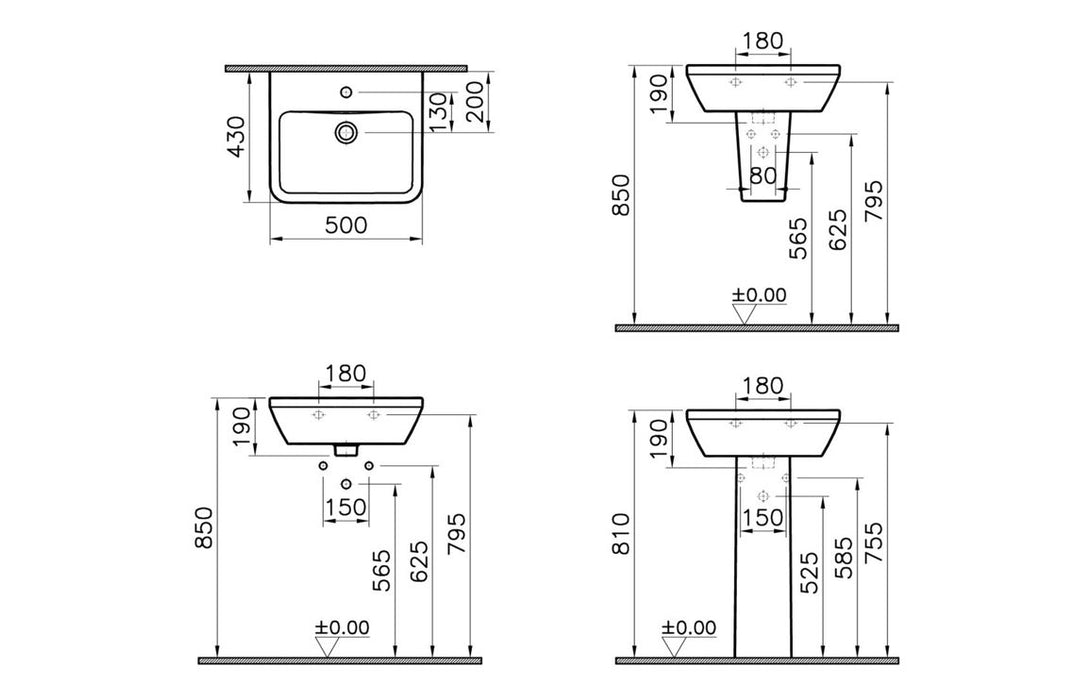 VitrA Integra 500x430mm 1TH Basin w/Overflow - White
