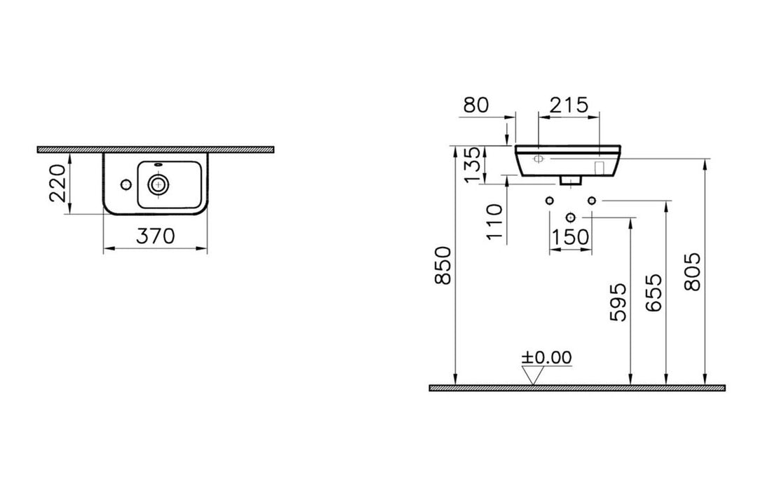 VitrA Integra 370x220mm 1TH Compact Basin (No Overflow) - White
