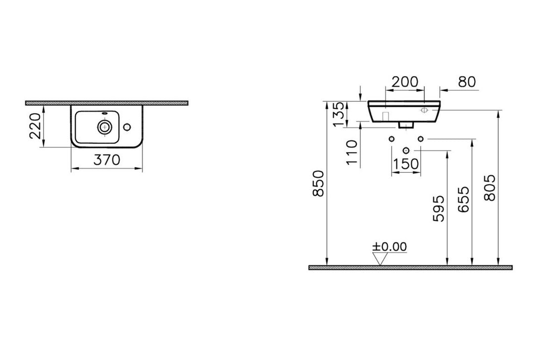 VitrA Integra 370x220mm 1TH Compact Basin (No Overflow) - White