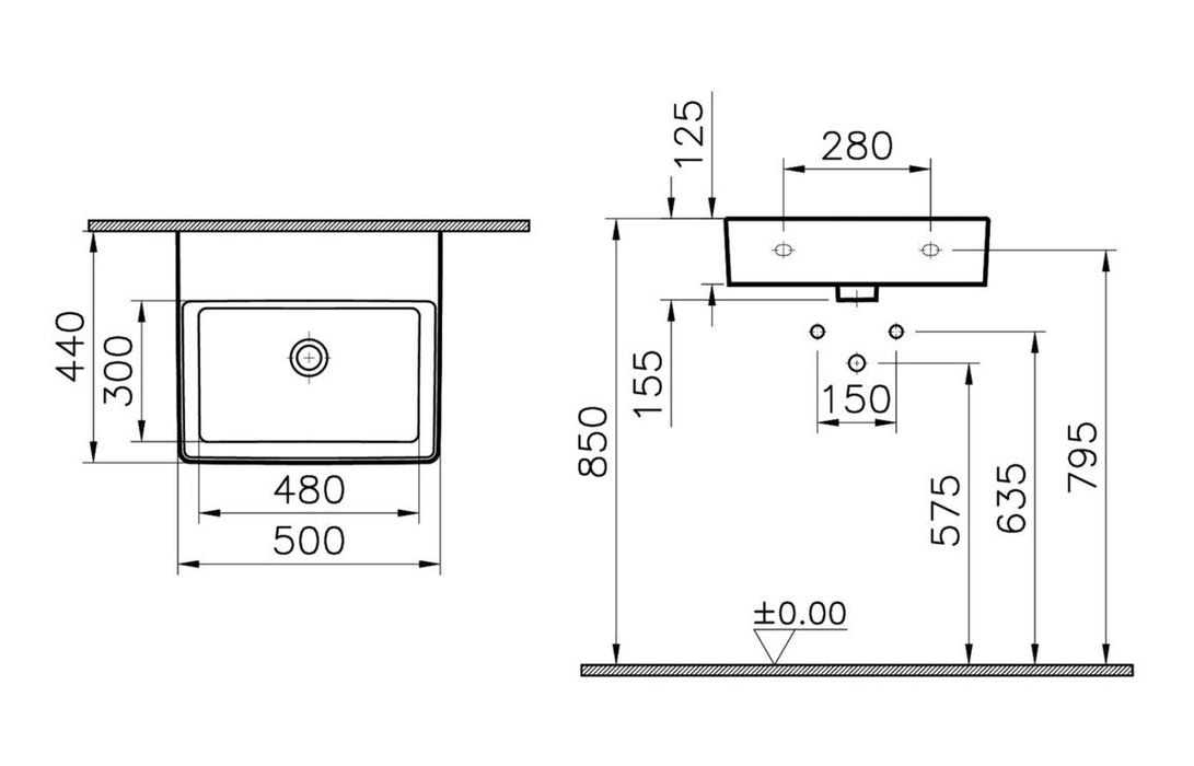 VitrA Nuo 500x440mm Basin w/Overflow - White