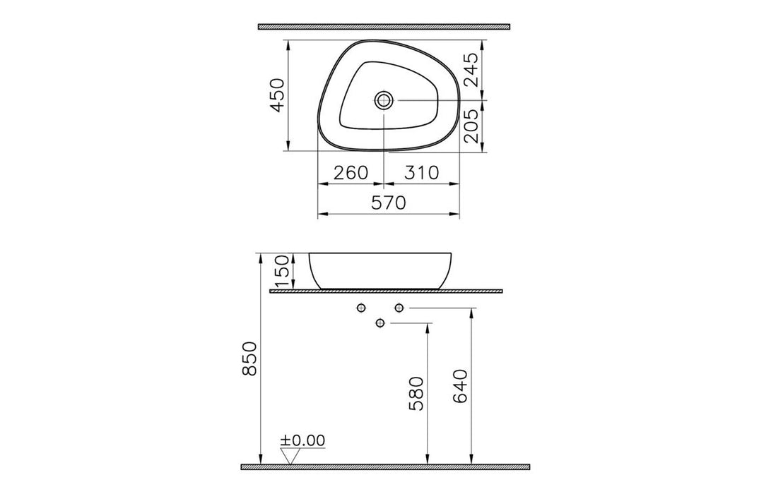 VitrA Outline 570x450mm Recycled 0TH Basin Only - Matt Taupe