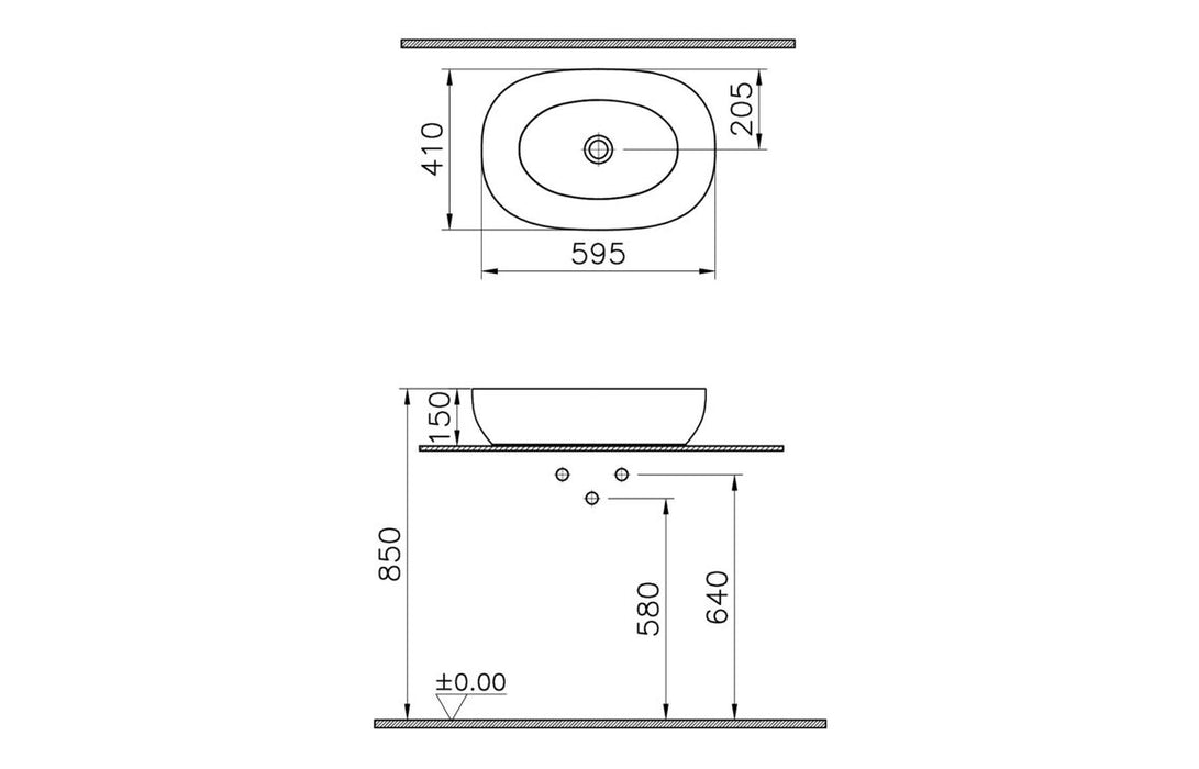 VitrA Outline 595x410mm Recycled 0TH Basin Only - Matt Taupe