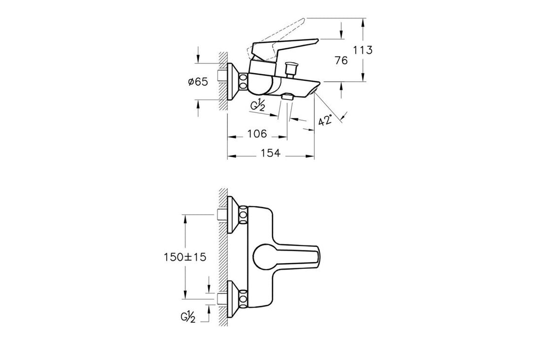 VitrA Solid S Wall Mounted Bath/Shower Mixer - Chrome