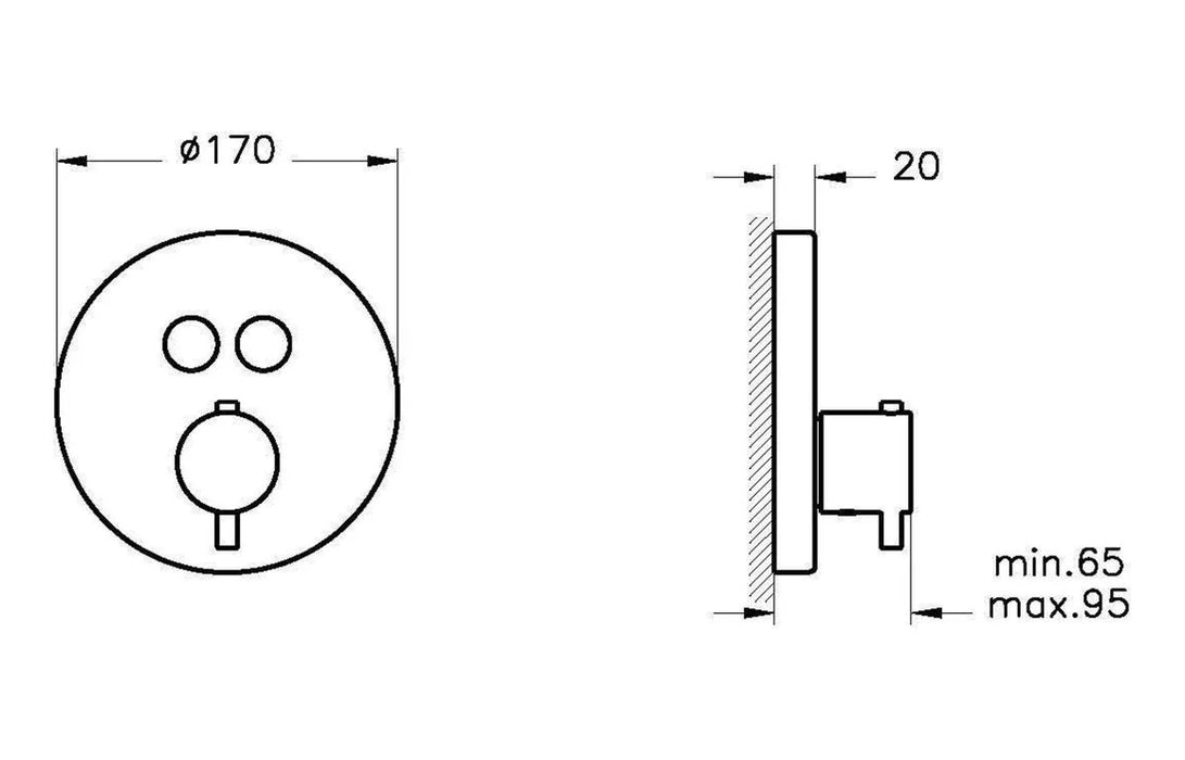 VitrA Aquacontrol Round Concealed Thermostatic 2-Way Bath Mixer - Chrome