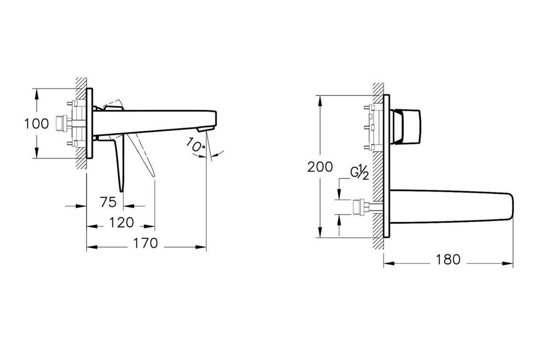 VitrA Root Square Wall Mounted Bath/Shower Mixer - Chrome