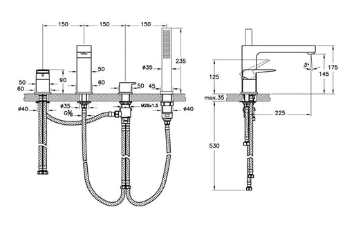 VitrA Root Square 4-Hole Bath/Shower Mixer