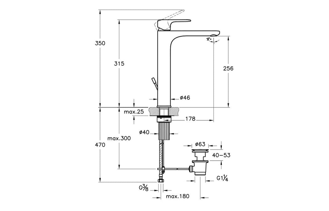 VitrA Root Round Tall Basin Mixer w/Waste Lever