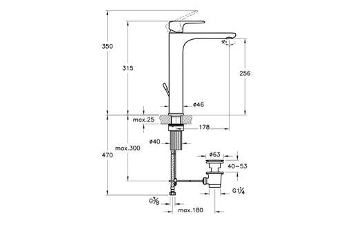 VitrA Root Round Tall Basin Mixer w/Waste Lever