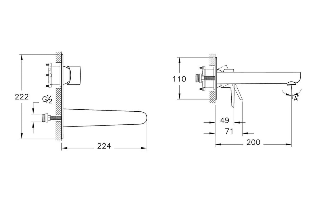 VitrA Flow Soft Wall Mounted Basin Mixer - Chrome