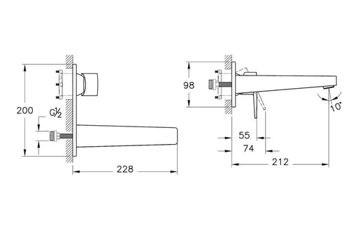 VitrA Flow Square Wall Mounted Basin Mixer - Chrome