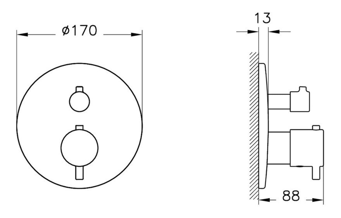 VitrA Root Round Integrated Thermostatic Bath/Shower Mixer Valve - Chrome
