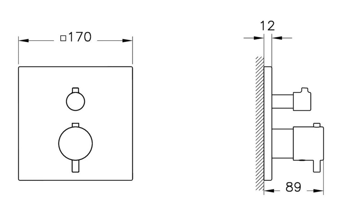 VitrA Root Square Integrated Thermostatic 2-Way Shower Mixer Valve - Chrome