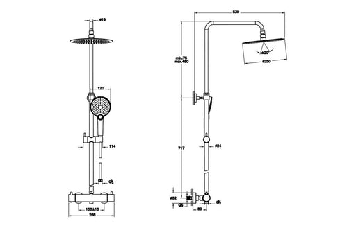 VitrA Aquaheat Bliss 250 Thermostatic Shower Column - Chrome
