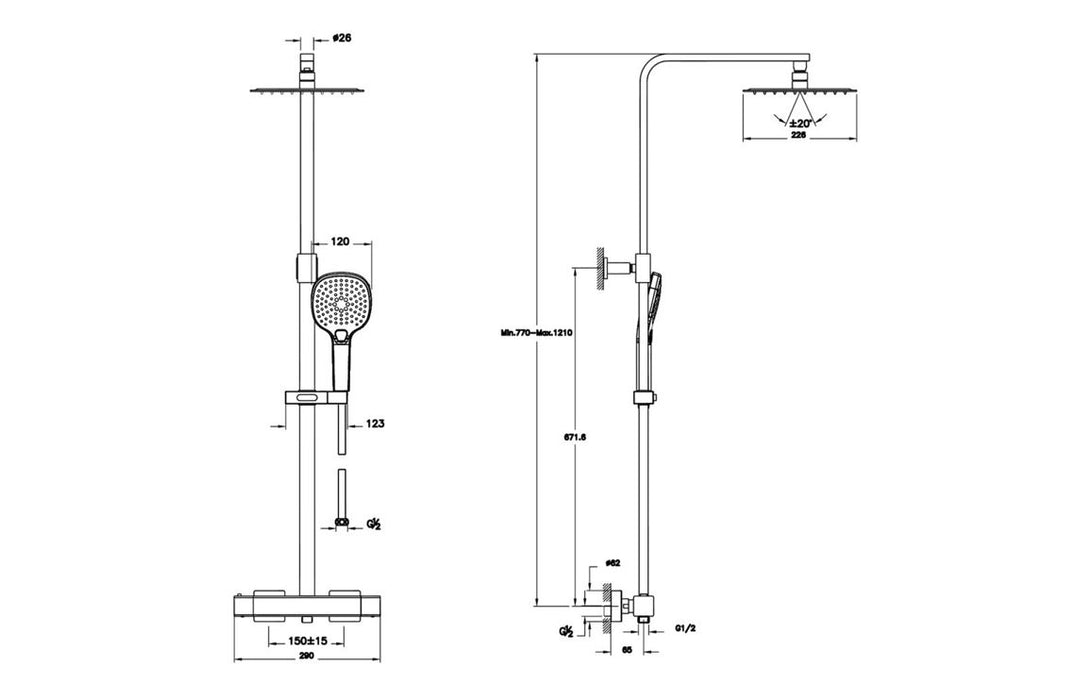 VitrA Aquaheat Bliss S 230 Thermostatic Shower Column - Chrome
