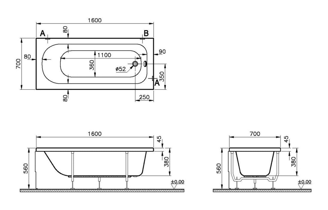 VitrA Optima 0TH 1 Standard Bath