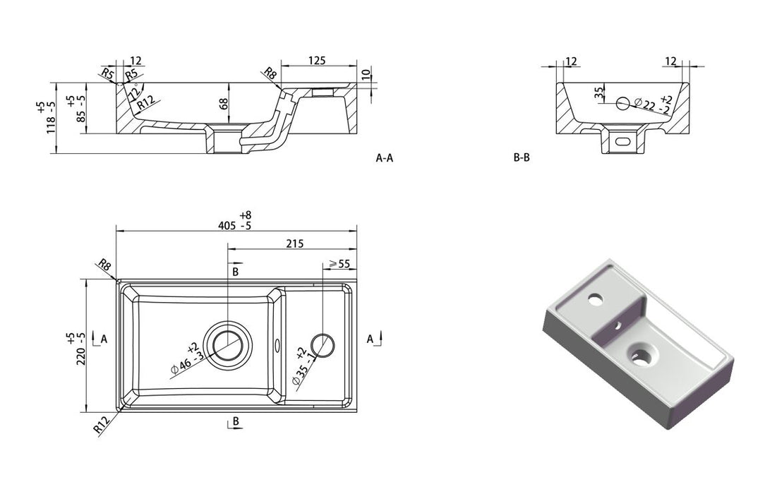 Pulse 410mm Wall Hung 1 Door Basin Unit & 1TH Basin - Oak