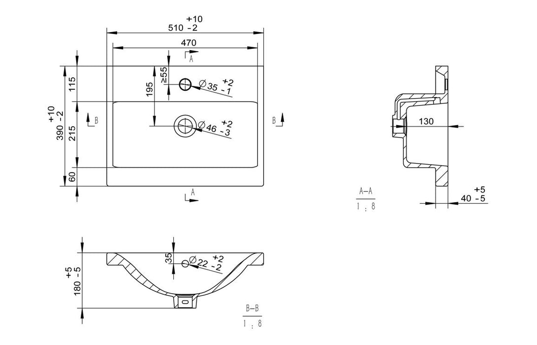 Pulse 510mm Wall Hung 2 Drawer Basin Unit & 1TH Thin Edge Basin - Oak