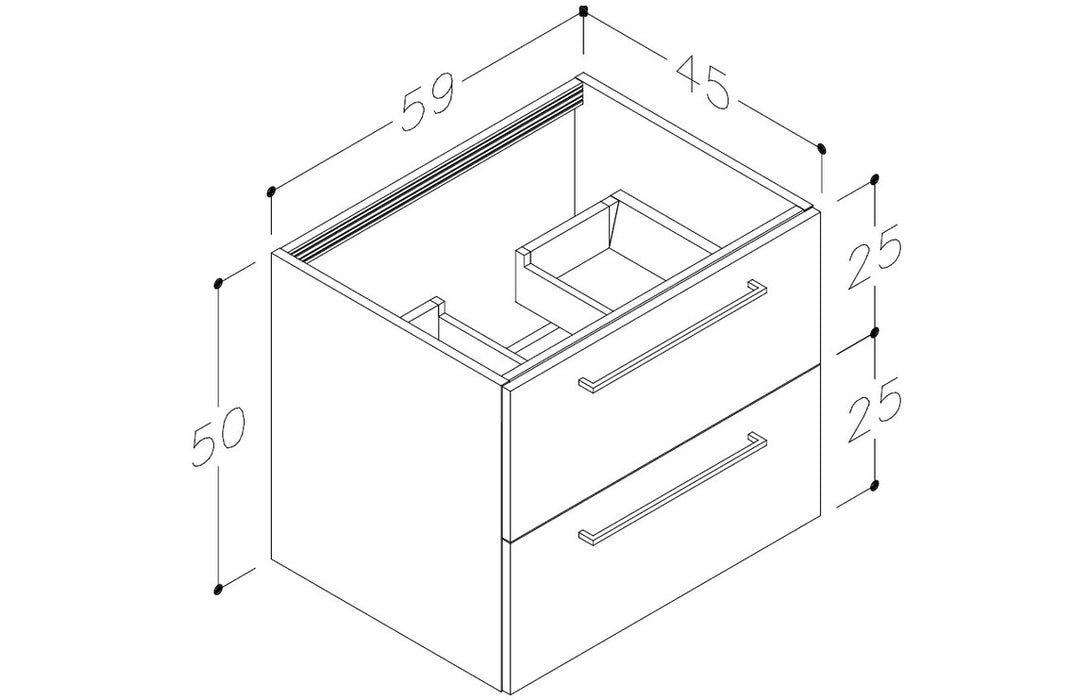 Pulse 610mm Wall Hung 2 Drawer Basin Unit & Thin Edge Basin - White Gloss
