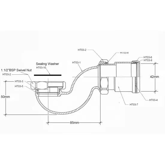 BC Sanitan Chrome 42mm Push Button Bath Waste