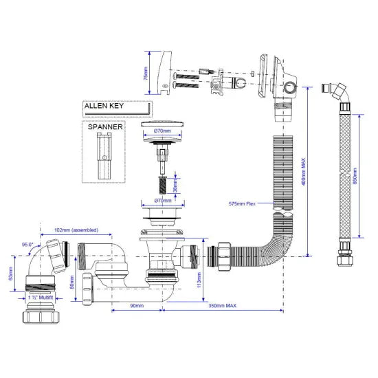 BC Overflow Bath Filler and Push Down Waste