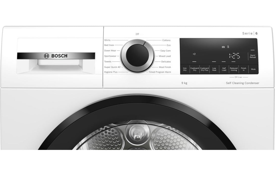 Bosch Series 6 WQG24502GB F/S 9kg Heat Pump Condenser Dryer - White