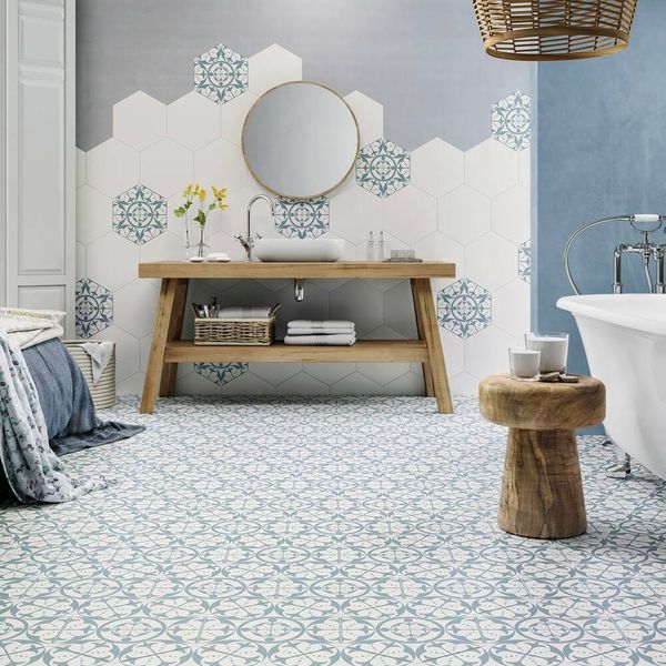 Sample - Carnaby Hexagon Decor Sky Tile - 285x330 - Sample Tile
