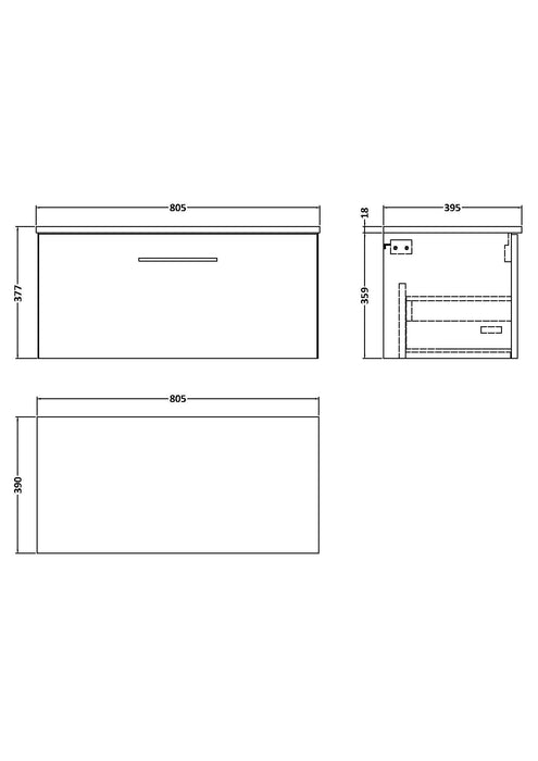Bleached Oak Arno 800mm Wall Hung 1-Drawer Vanity & Worktop