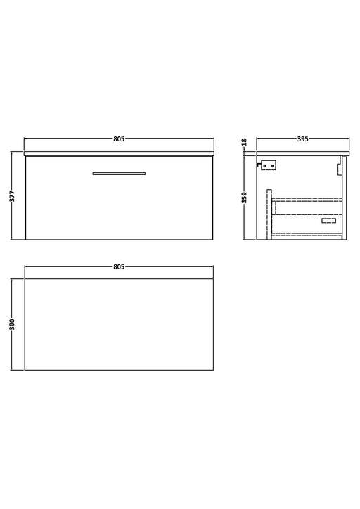 Bleached Oak Arno 800mm Wall Hung 1-Drawer Vanity & Worktop