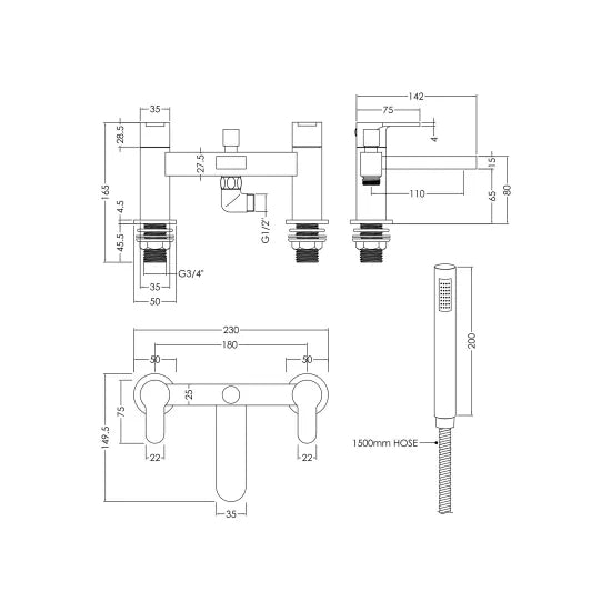 Arvan Deck Mounted Bath Shower Mixer With Kit