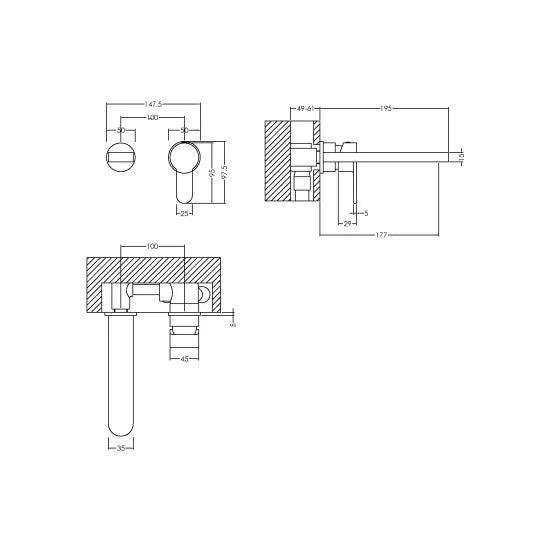 Arvan Wall Mounted 2 Tap Hole Basin Mixer