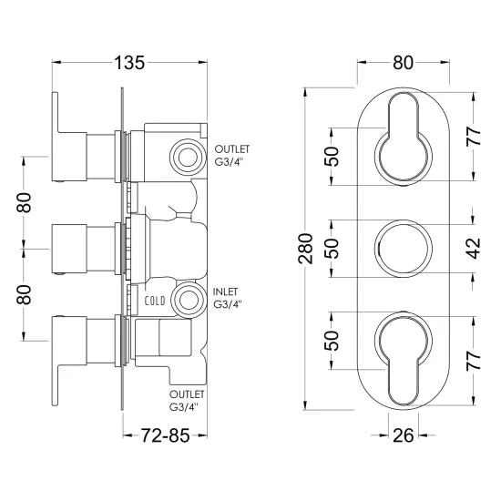ArvanTriple Thermostatic Valve With Diverter